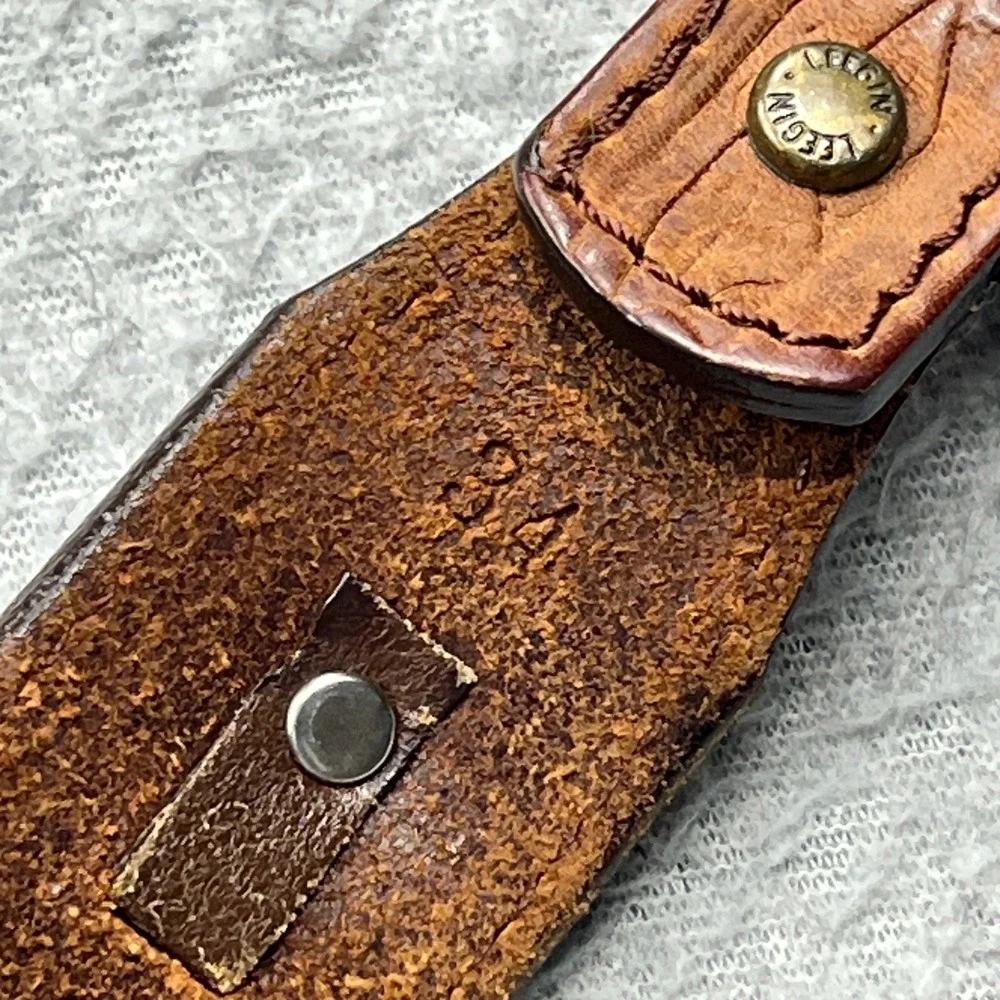 California Billy Belt Mens 34 Brown Leather Concho Western Engraved Buckle 1993
